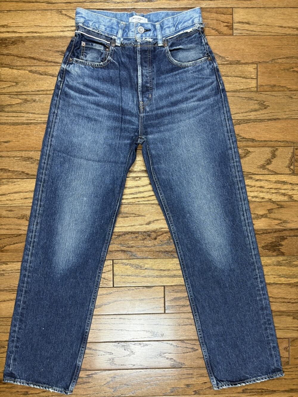 Moussy Vintage Boulder Wide Straight Jeans Blue Distressed 25 Made Japan